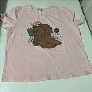 Social Academy Girls Pink Cowboy Boot Tee size 18 NWT